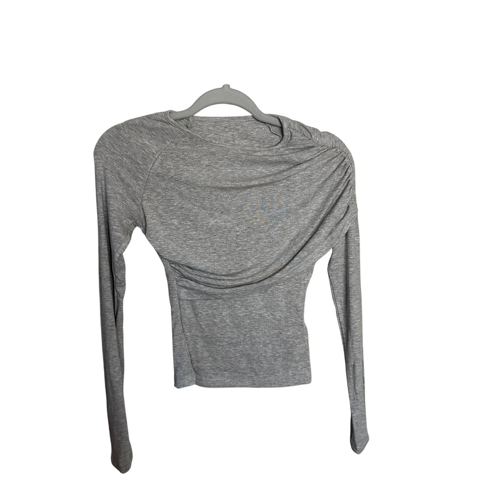 CamMense Draped Long Sleeve Top Ruched Lightweight Gray‎ XS